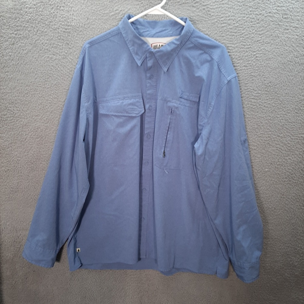 Lake & Trail Shirt Adult 2XL XXL Blue Roll Tab‎ Sleeves Vented Fishing Outdoors